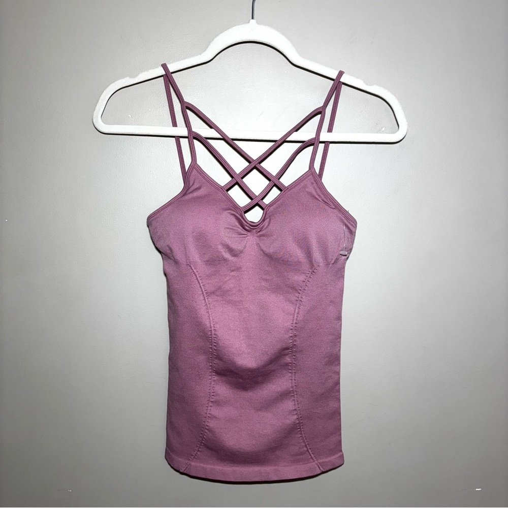 Mauve Strappy Cami Top Built-In Bra Crisscross Bodycon Stretch NWOT One Size